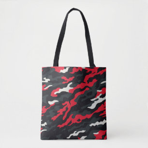 Tote Bag Rouge Noir Gris Blanc Camouflage Camo Motif