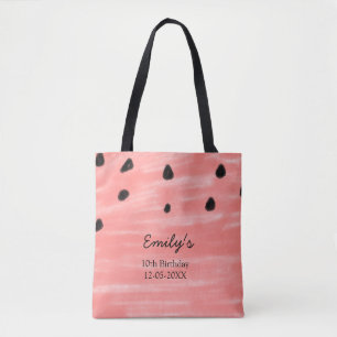Tote Bag Rouge pastèque noire anniversaire ajouter nom date