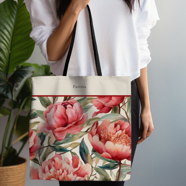 Tote Bag Rouge Peony Bold Floral (Red Peony Tote)