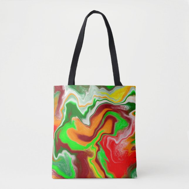 Tote Bag Rouge, Vert, Bourgogne Marbre Coloré Fluid Art (Devant)