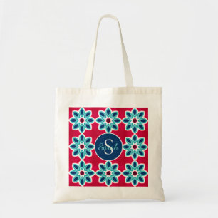 Tote Bag Rouge vif et bleu géométrique moderne personnalisé