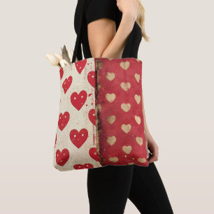 Tote Bag Rouge Vintage Shabby Coeurs Chic Mix