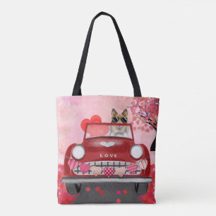 Tote Bag Rough Collie Chien Voiture avec coeurs Saint-Valen