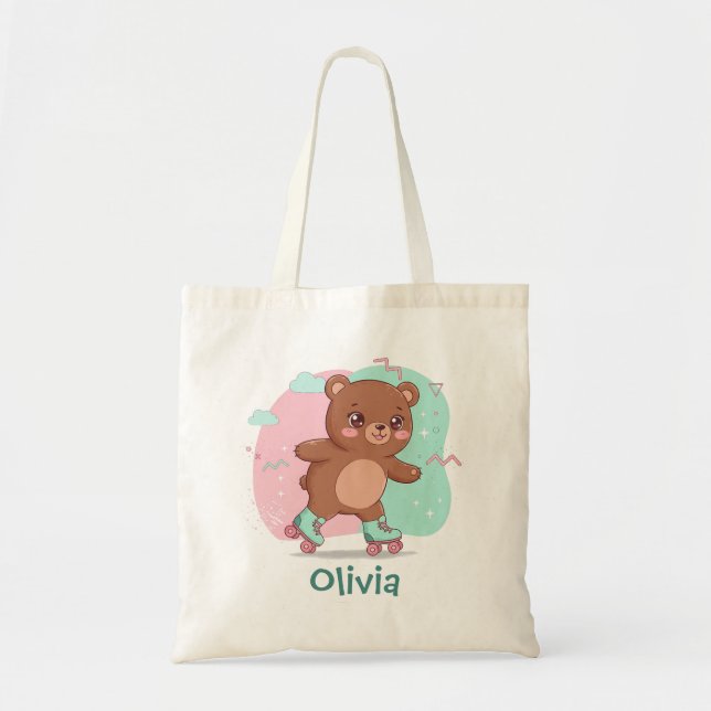 Tote Bag Rouleau rétro Patinage bébé ours (Devant)
