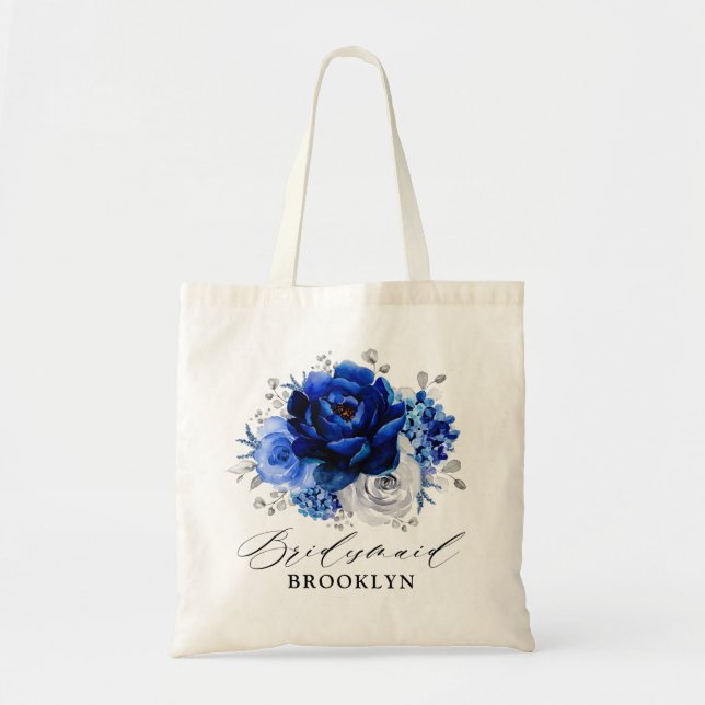 Tote Bag Royal Bleu Blanc Argent Métallique Mariage à (Devant)