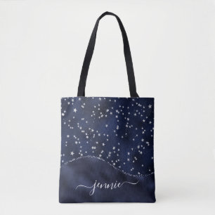 Tote Bag Royal Blue Parties scintillant Stars Glam Wave per