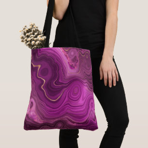 Tote Bag Royal Purple Et Gold Agate Abstrait