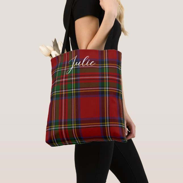 Tote Bag Royal Stewart Tartan Red Green Plaid Motif (De près)