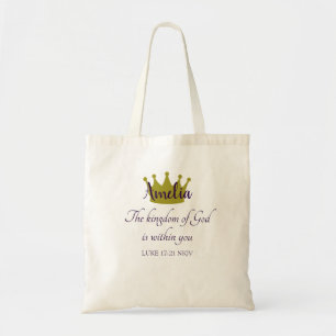 Tote Bag Royaume de Dieu Nom de verset biblique et couronne