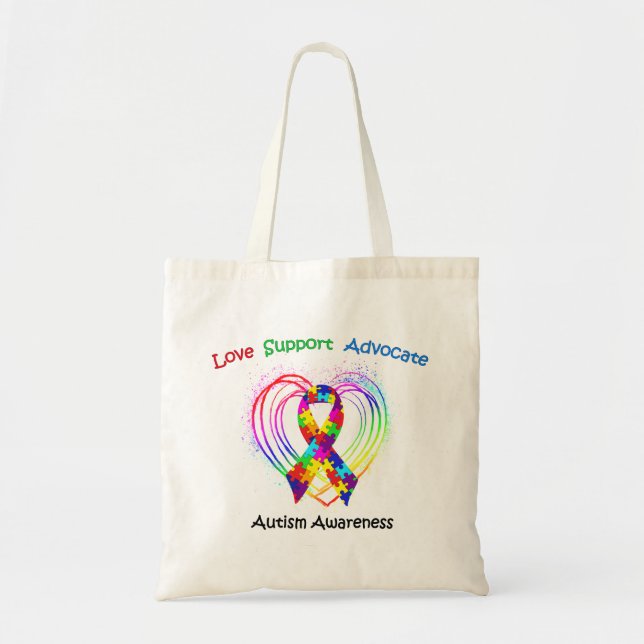 Tote Bag Ruban d'autisme sur le coeur (Devant)