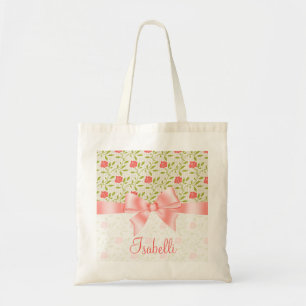 Tote Bag Ruban floral et rose rose personnalisé élégant