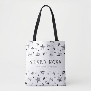 Tote Bag Ruban noir étoile argentée coquette sombre personn