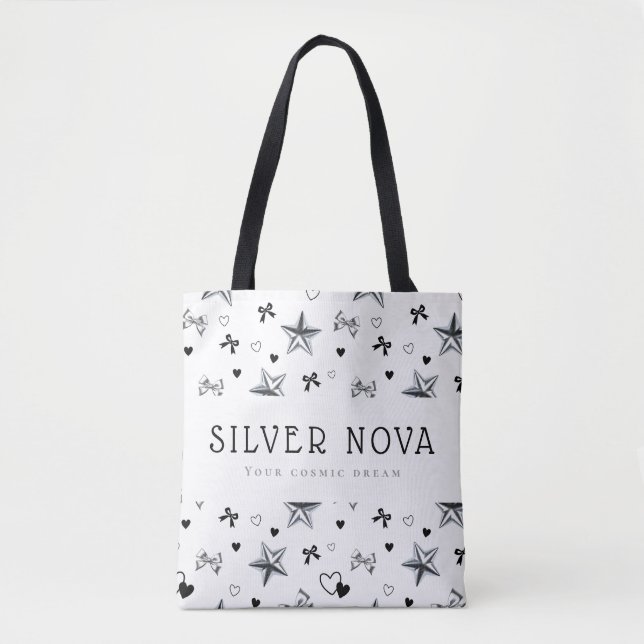Tote Bag Ruban noir étoile argentée coquette sombre personn (Devant)