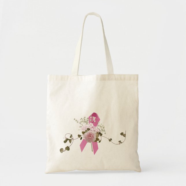 Tote Bag Ruban rose avec rose (Devant)