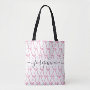 Tote Bag Rubans à nœud mignon coquette rose personnalisés