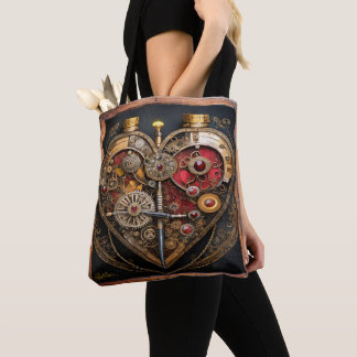 Tote Bag Rubies Et Engrenages Coeur Steampunk Series