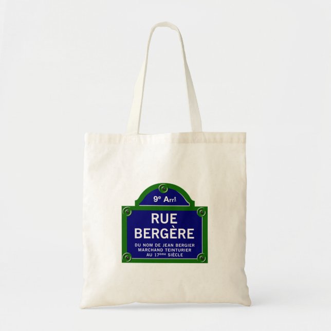 Tote Bag Rue Bergere, plaque de rue de Paris (Devant)