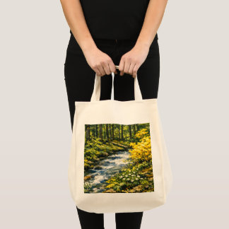 Tote Bag Ruisseau forestier avec fleurs sauvages jaunes