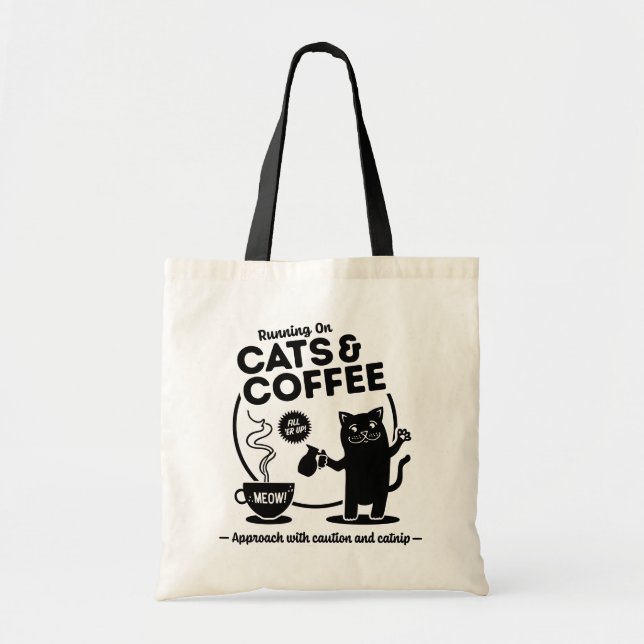 Tote Bag Running on Cats and Coffee (Devant)