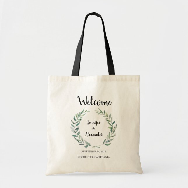 Tote Bag Russe aquarelle feuille mariage de bienvenue perso (Devant)