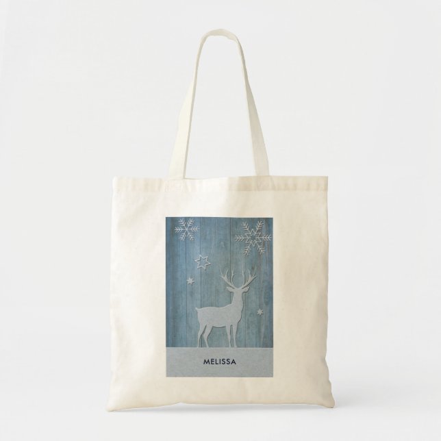 Tote Bag Russe Bleu Bois Reindeer Pays Noël (Devant)
