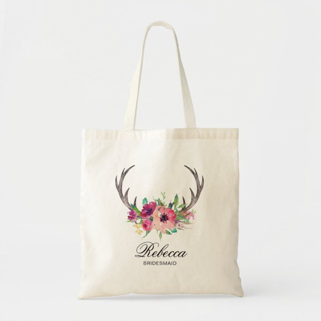 Tote Bag Russe Boho Floral Antlers Mariage Bridesmaid (Devant)