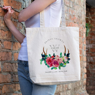 Tote Bag Russe Boho Red Floral Stag Antlers Fête des mariée
