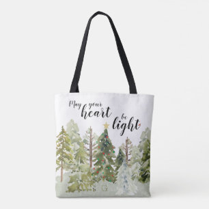 Tote Bag Russe Vert aquarelle Forêt Pin Arbre Noël