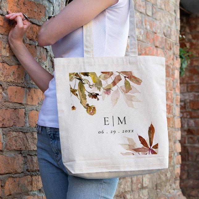 Tote Bag Rust Orange Fall Tree Feuille Monogramme Mariage (Créateur téléchargé)