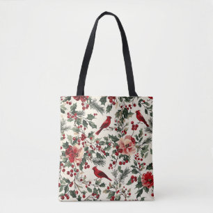 Tote Bag Rustic Bird et Poinsettia Motif de Noël (14)