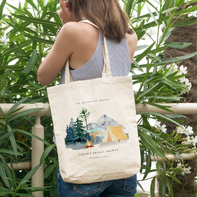 Tote Bag Rustic Pine Woods Camping Fête des mariées de mont (Créateur téléchargé)