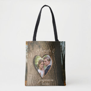 Tote Bag Rustic Tree Bark Coeur photo mariage fête cadeau