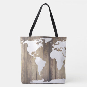 Tote Bag Rustic Wood White Carte du monde du voyage