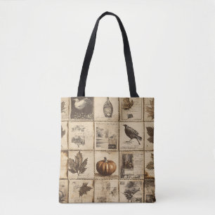 Tote Bag Rustique Automne Ephemera Collage Terre chaude (