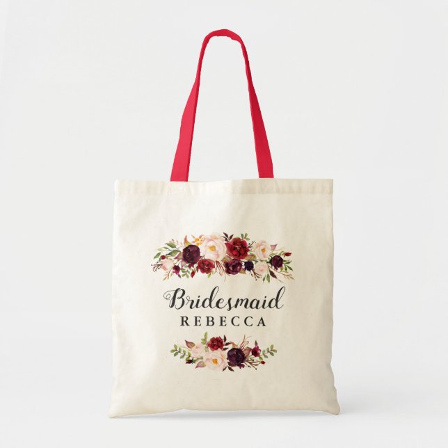 Tote Bag Rustique Bourgogne Rouge Floral Bridesmaid Favoris (Devant)