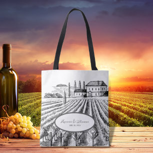 Tote Bag Rustique minimaliste Vinyard croquis Mariage cadea