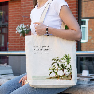 Tote Bag Rustique Tropical Palm Trees Beach Sand Mariage