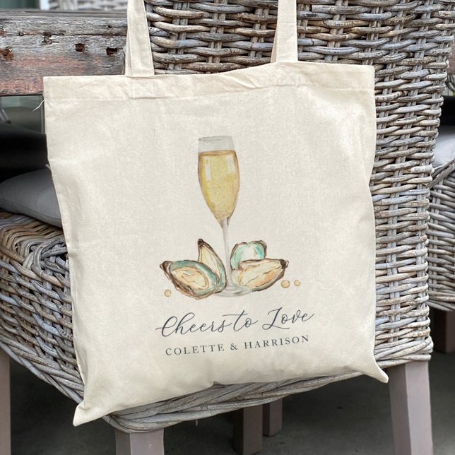 Tote Bag Sachet "Tchin à l'amour" huître et perle à l'aquar (Créateur téléchargé)