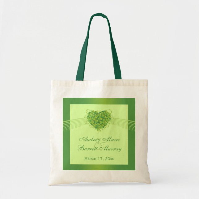 Tote Bag Sacoche de faveur pour mariage shamrock vert (Devant)