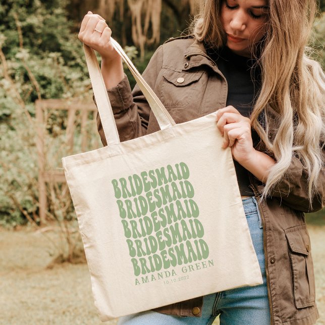 Tote Bag Sage Green Boho Retro Bachelorette personnalisée (Créateur téléchargé)