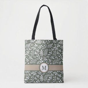 Tote Bag Sage Rustique Botanique d'hiver avec Monogramme
