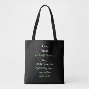 Tote Bag Sage/Texte blanc de la danseuse de ballet adulte