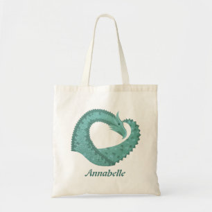 Tote Bag Sage vert coeur dragon sur blanc