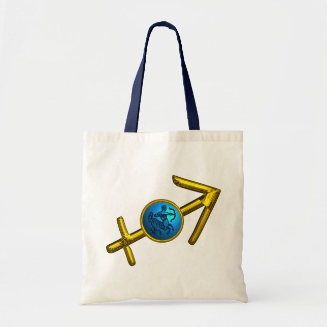 TOTE BAG SAGITTARIUS, SIGNE D'ANNIVERSAIRE DE ZODIAC BLEU O (Devant)
