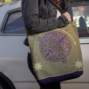 Tote Bag Sagittarius signe zodiaque Purple et blanc Mandala