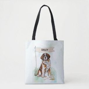 Tote Bag Saint Bernard Aquarelle Chien Personnalisé