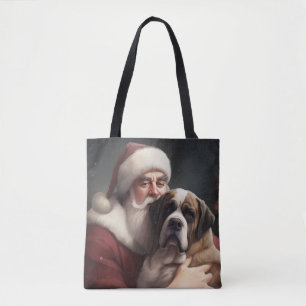 Tote Bag Saint Bernard avec le Père Noël Noël Festif