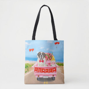 Tote Bag Saint Bernard Chien Saint Valentin Coeurs de camio
