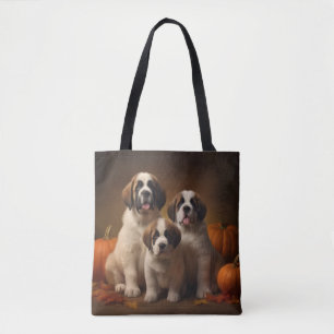 Tote Bag Saint Bernard Puppy Automne Citrouille