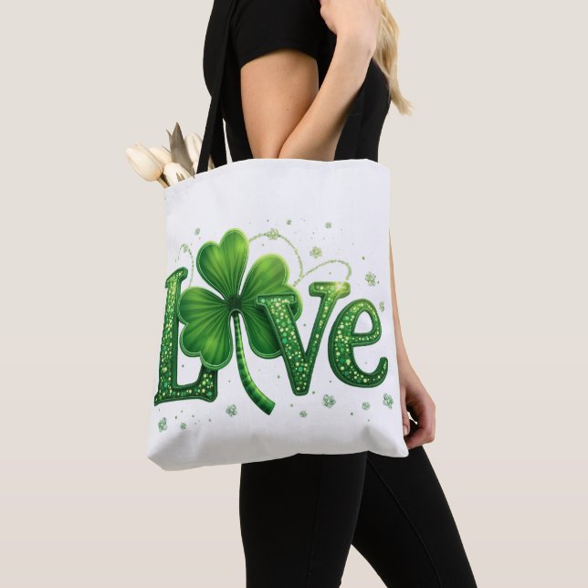 Tote Bag Saint Patrick's Day Amour Shamrock (De près)